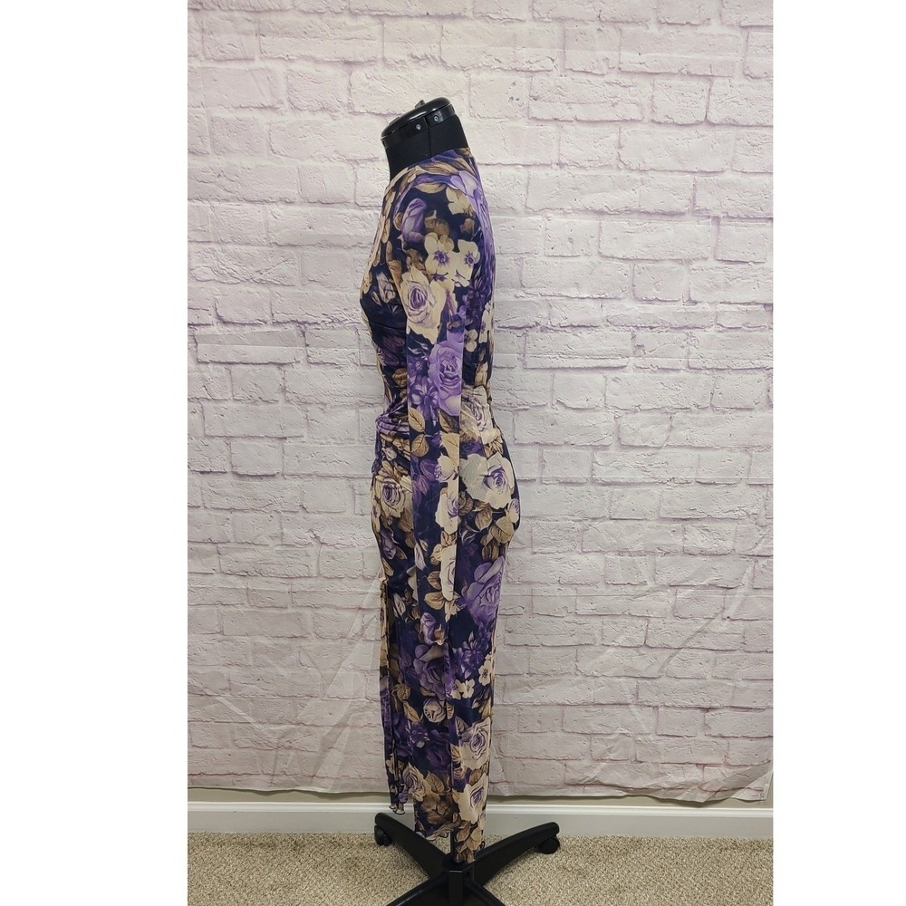 Free‎ People Floral Mesh Long Sleeve Ruched Maxi Dress Purple S - Picture 2 of 9